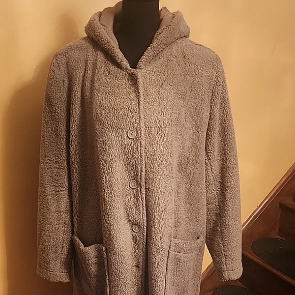 Boston Design Studio Tan Teddy Plush Hooded Winter Coat XLT Tall - Picture 6 of 7